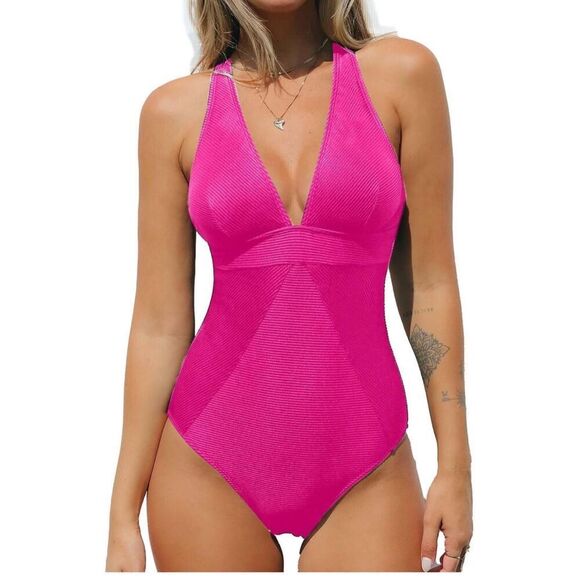 NEW 1 Pc Swimsuit Ribbed Tummy Control Cross Back Ribbed XL 16/18 - Picture 1 of 6